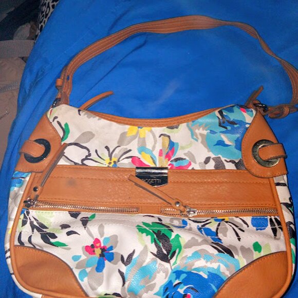Rosetti floral print shoulder bag with light brown laether and chrome zippers - Picture 2 of 11